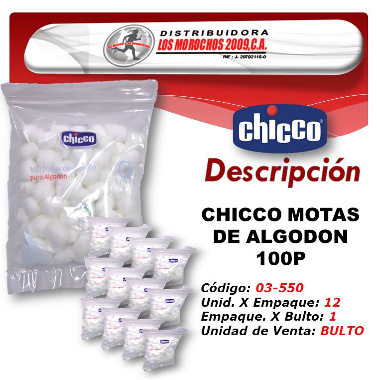 CHICCO MOTAS DE ALGODON 100P 12X1 
