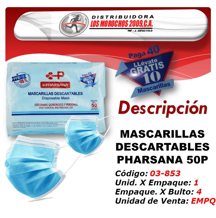 MASCARILLAS DESCARTABLES PHARSANA 50P 1X1