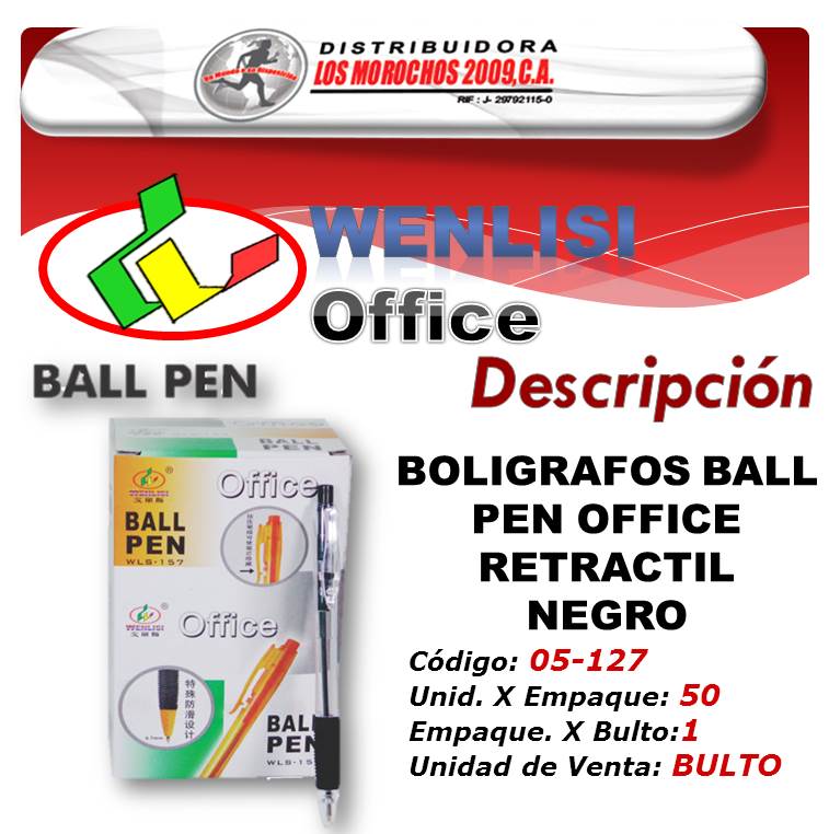 BOLIGRAFOS BALL PEN OFFICE RETRACTIL NEGRO 50X1