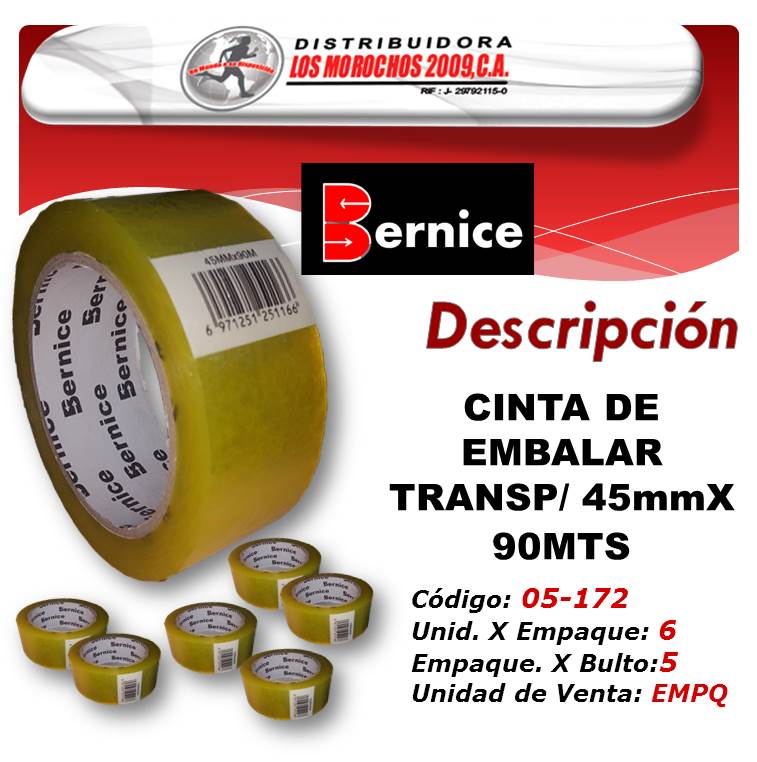 CINTA DE EMBALAR TRANSP/ 45mmX 90MTS 6X1 