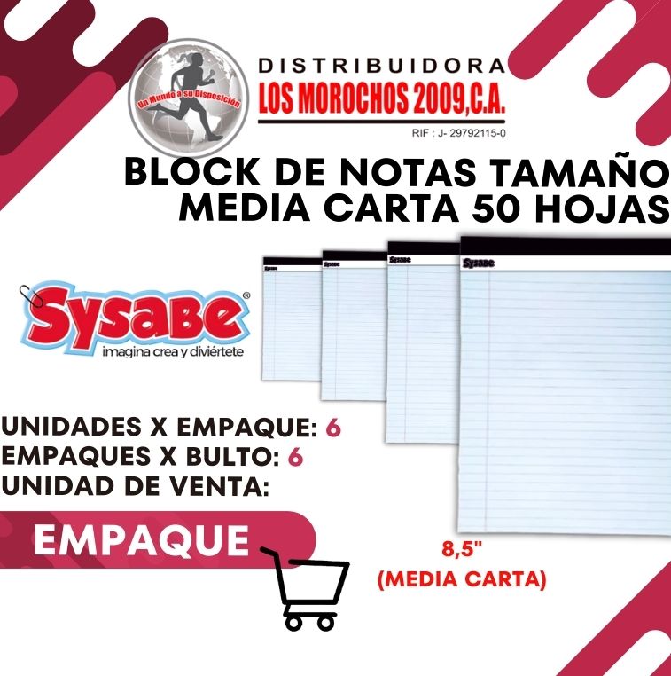 BLOCK NOTAS MEDIA CARTA 50 HOJAS 6X1