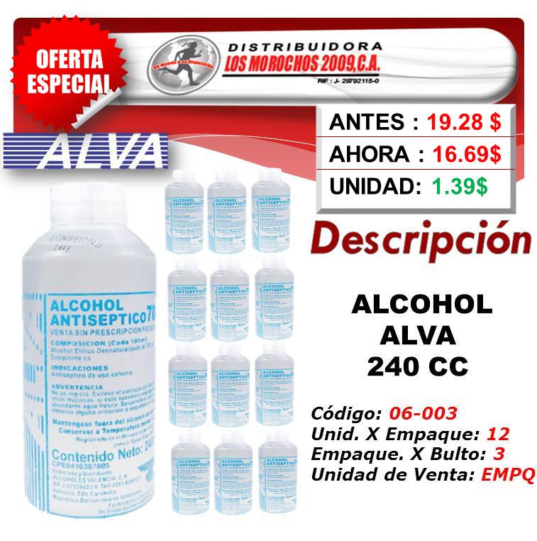 ALCOHOL ALVA 240 CC 12X1