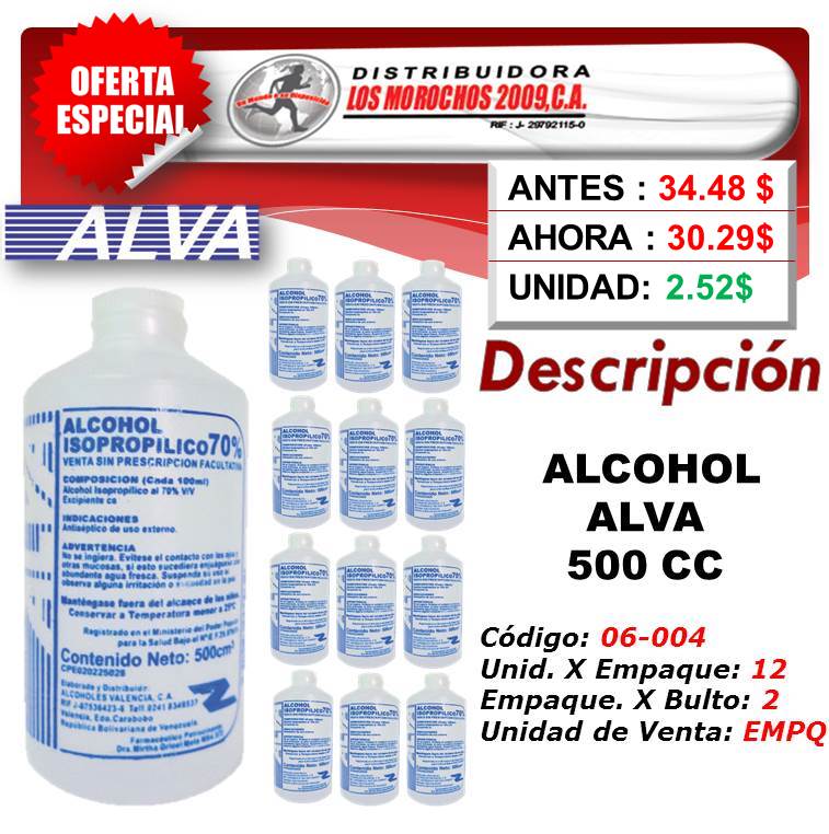 ALCOHOL ALVA 500 CC 12X1