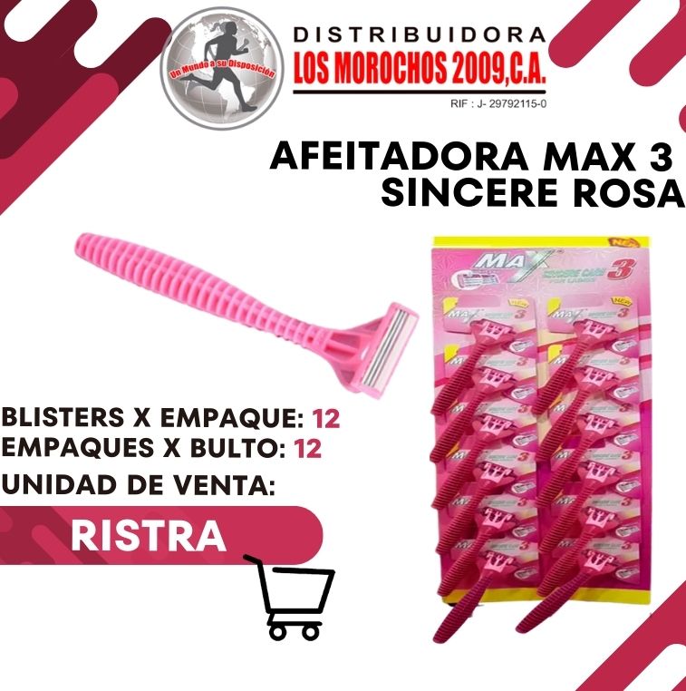AFEITADORA MAX 3 SINCERE ROSA 12X1