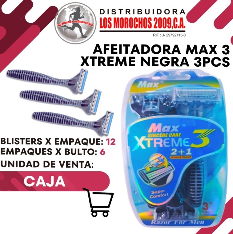 AFEITADORA MAX 3 XTREME NEGRA 3PCS 12X1