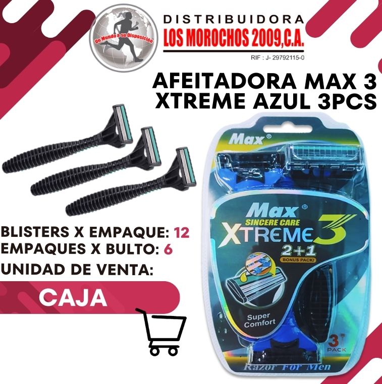 AFEITADORA MAX 3 XTREME AZUL 3PCS 12X1