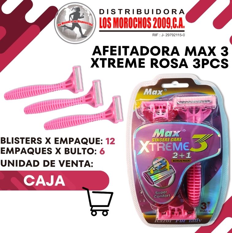 AFEITADORA MAX 3 XTREME ROSA 3PCS 12X1