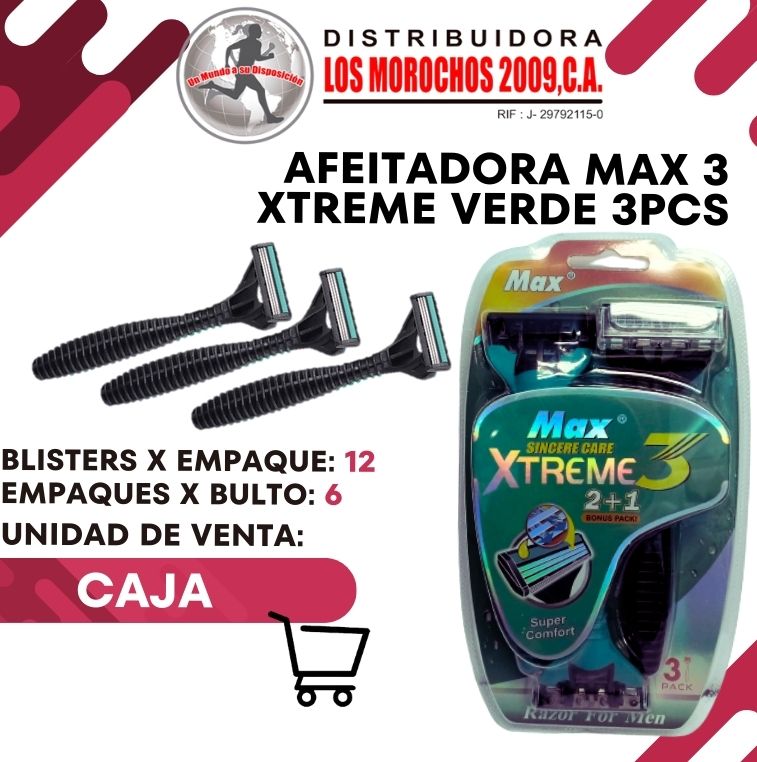 AFEITADORA MAX 3 XTREME VERDE 3PCS 12X1