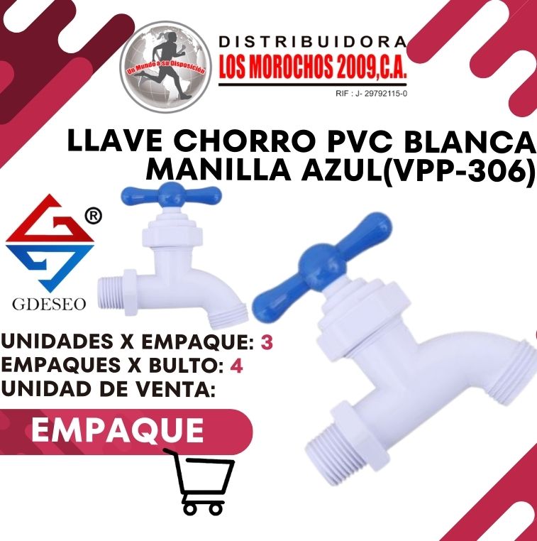 LLAVE CHORRO PVC BLANCA MANILLA AZUL(VPP-306) 3X1