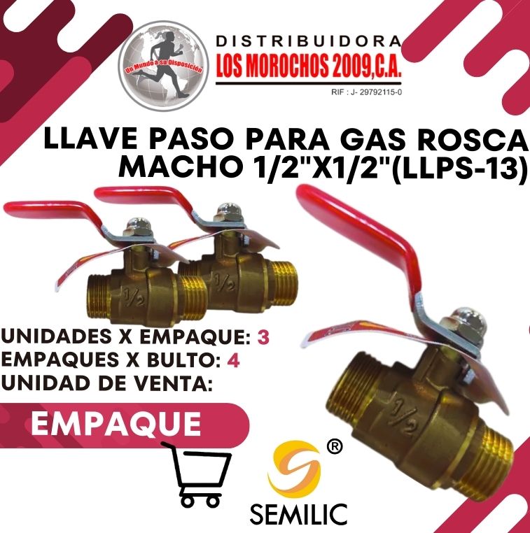 LLAVE PASO P/GAS ROSCA MACHO 1/2