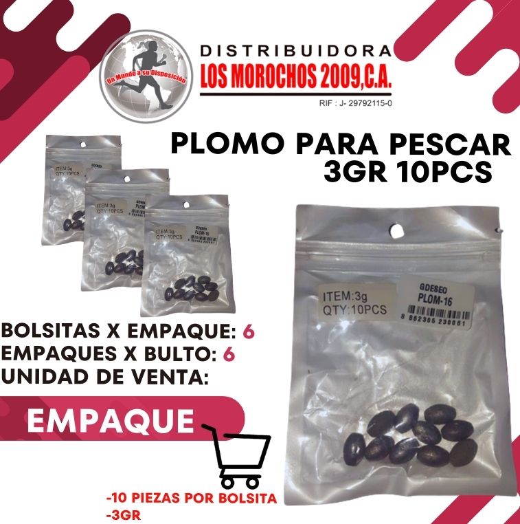 PLOMO P/PESCAR 3G 10PCS 6X1 (PLOM-16)