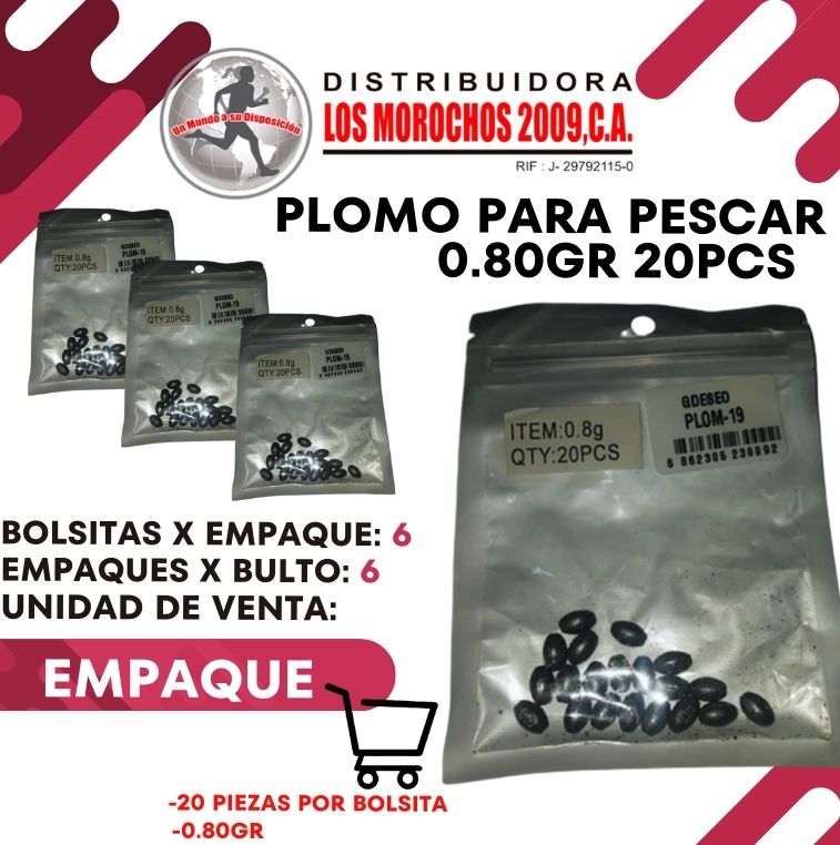 PLOMO P/PESCAR 0.80G 20PCS 6X1 (PLOM-19)