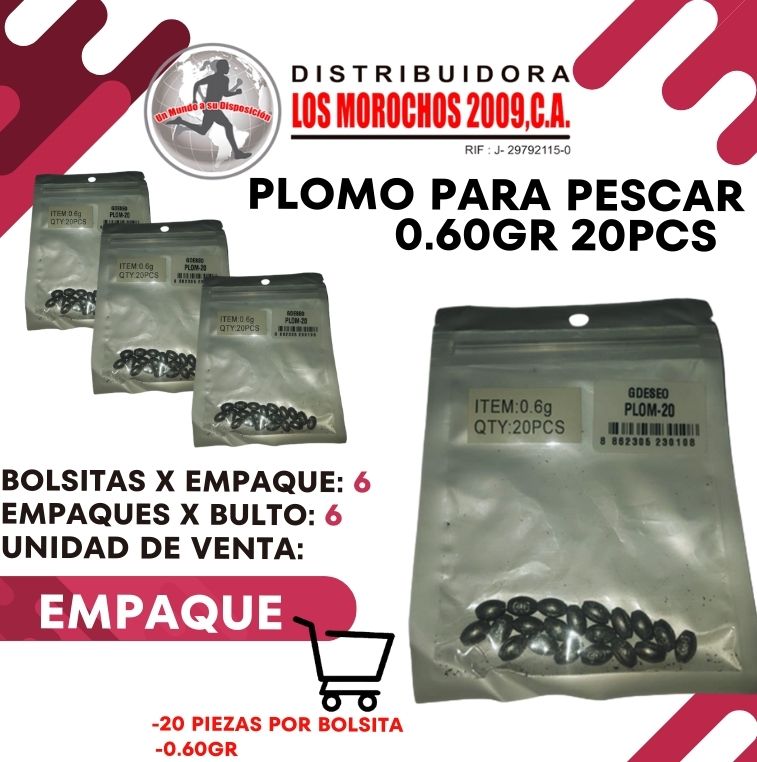 PLOMO P/PESCAR 0.60G 20PCS 6X1 (PLOM-20)