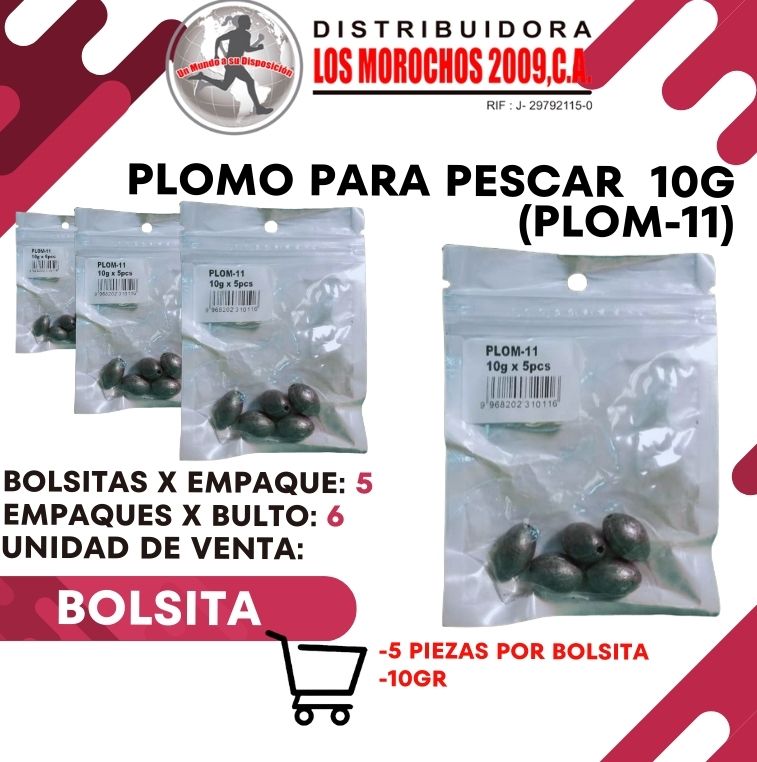 PLOMO P/PESCAR 10G 5PCS 6X1 (PLOM-11)
