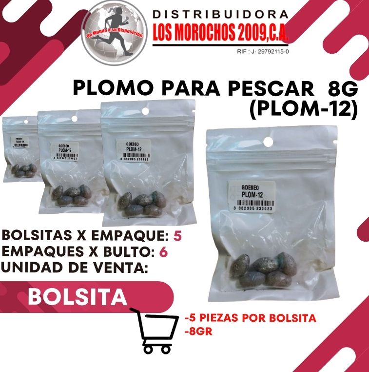 PLOMO P/PESCAR 8G 5PCS 6X1 (PLOM-12)