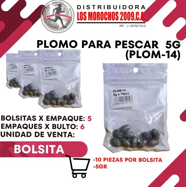 PLOMO P/PESCAR 5G 10PCS 6X1 (PLOM-14)