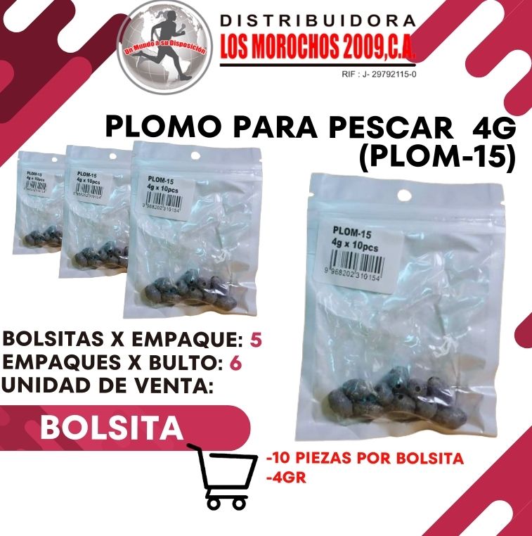 PLOMO P/PESCAR 4G 10PCS 6X1 (PLOM-15)