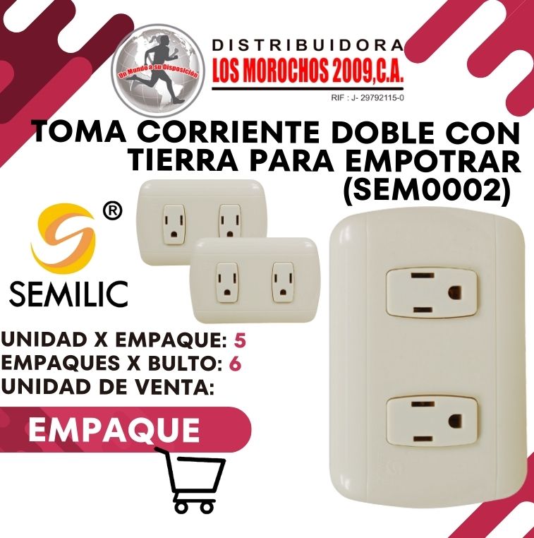 TOMA CORRIENTE DOBLE C/TIERRA P/EMP.(SEM0002) 5X1 
