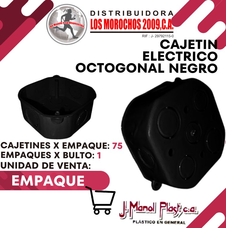 CAJETIN ELECTRICO OCTOGONAL NEGRO 75X1