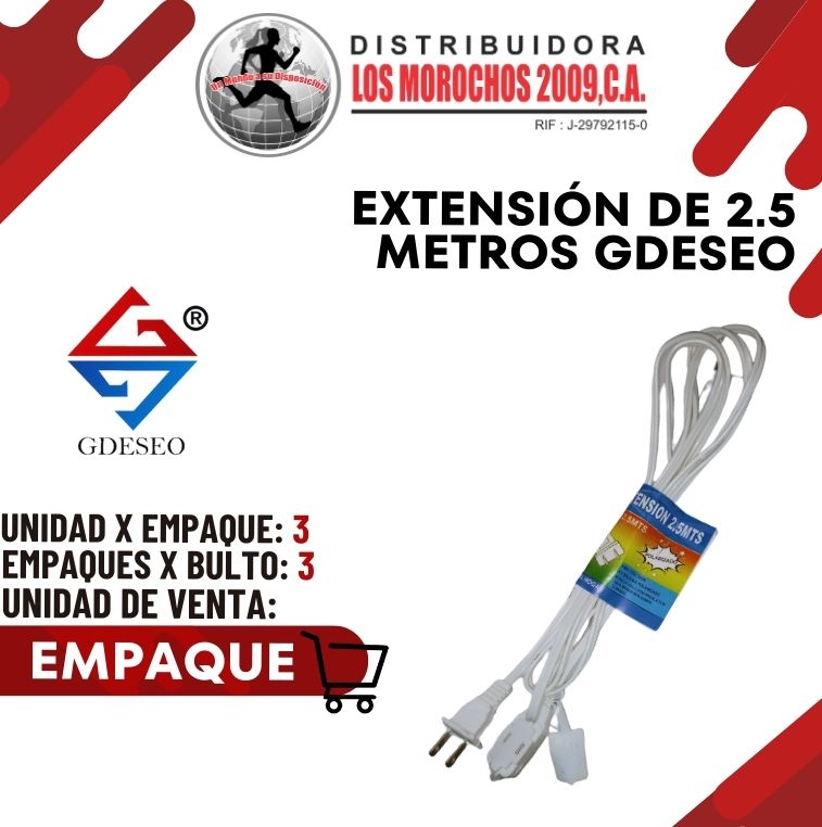 EXTENSIÓN ELÉCTRICA BLANCO 2.5 MTS 3X1