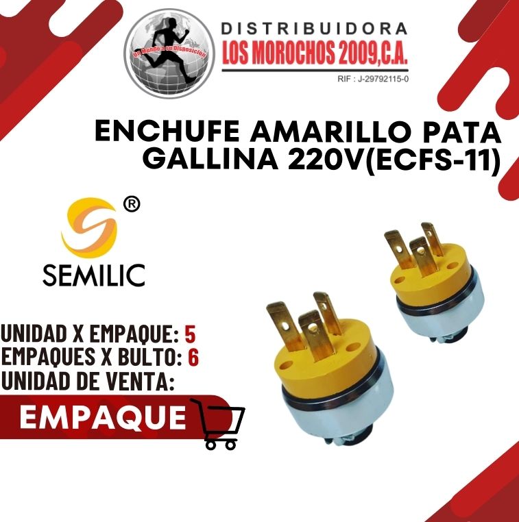 ENCHUFE AMARILLO PATA GALLINA 220V(ECFS-11) 5X1
