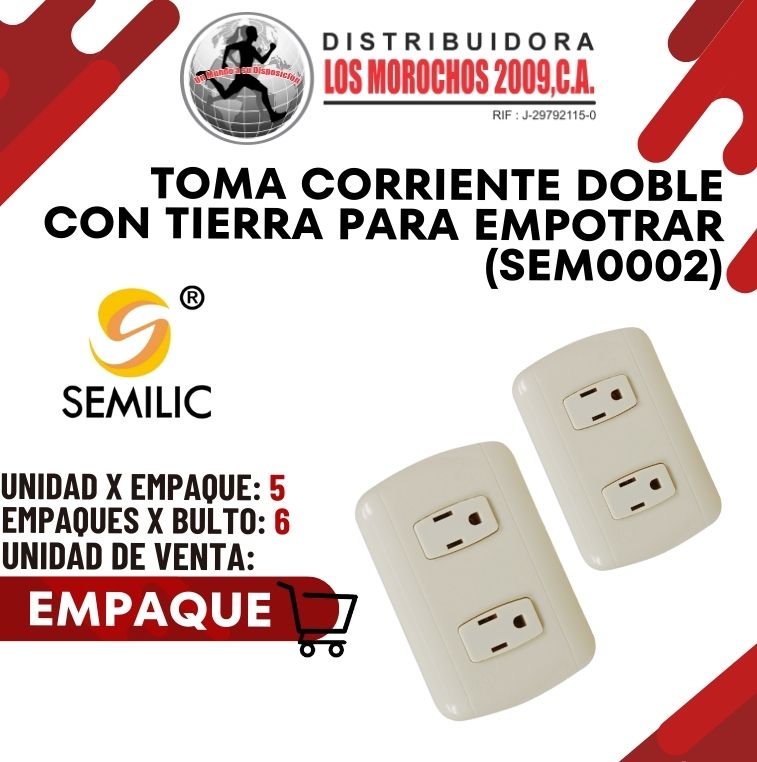 TOMA CORRIENTE DOBLE C/TIERRA P/EMP.(SEM0002) 5X1 