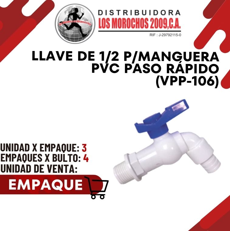 LLAVE DE 1/2 P/MANGUERA PVC PASO RAPIDO (VPP-106) 3X1