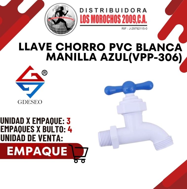 LLAVE CHORRO PVC BLANCA MANILLA AZUL(VPP-306) 3X1