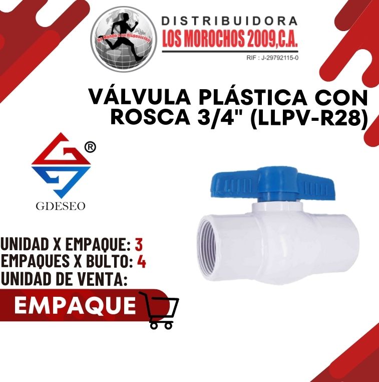 VÁLVULA PLÁSTICA CON ROSCA 3/4
