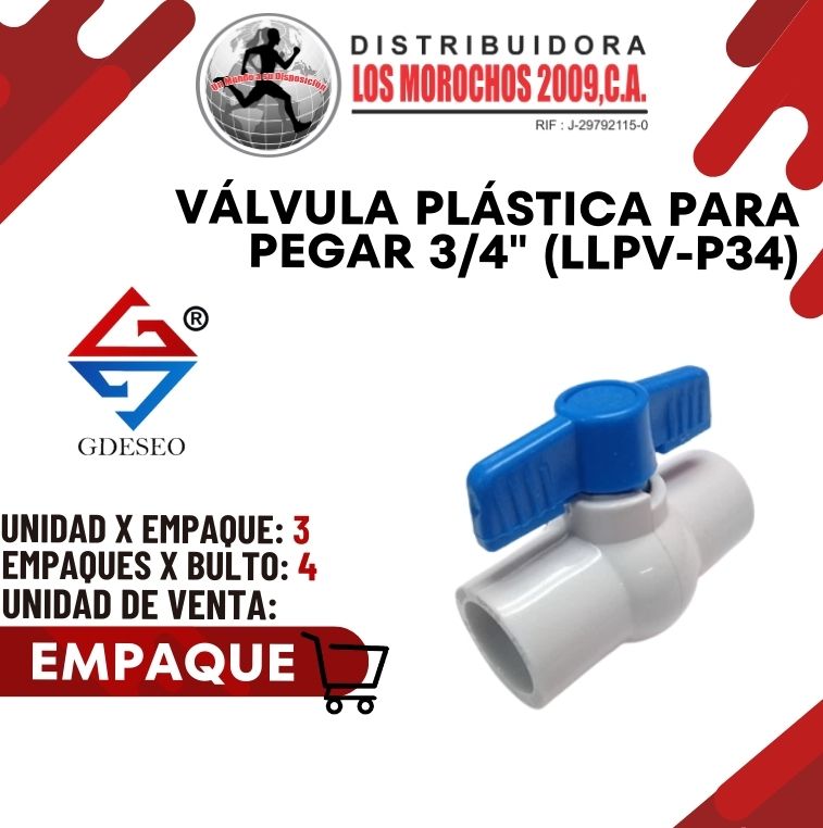 VÁLVULA PLÁSTICA PARA PEGAR 3/4