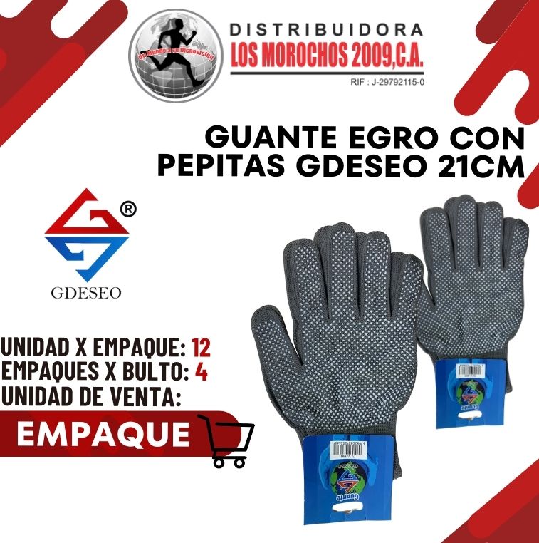 GUANTE NEGRO C/PEPITAS GDESEO 21cm 12X1 (GLV-366)