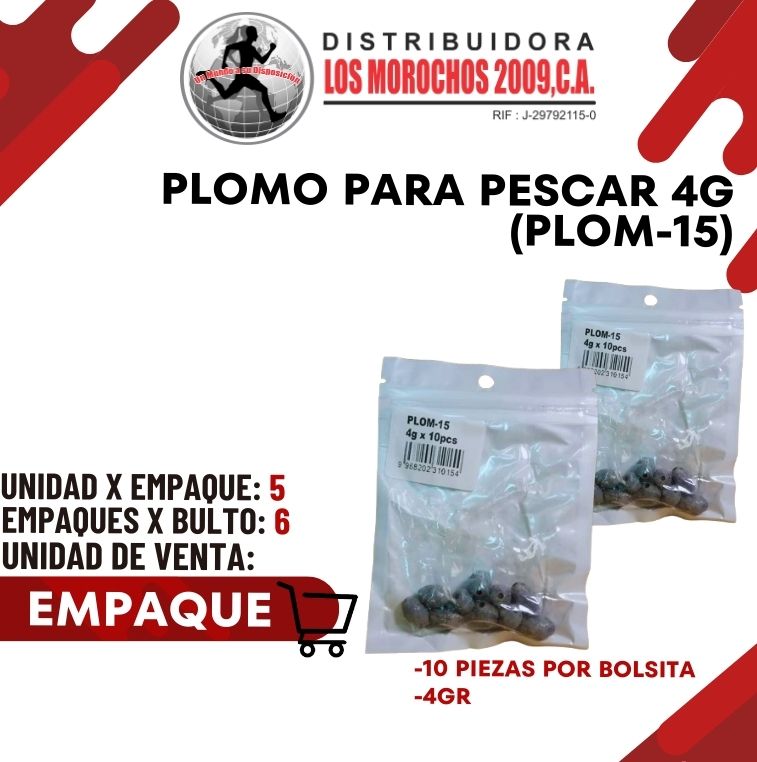 PLOMO P/PESCAR 4G 10PCS 6X1 (PLOM-15)