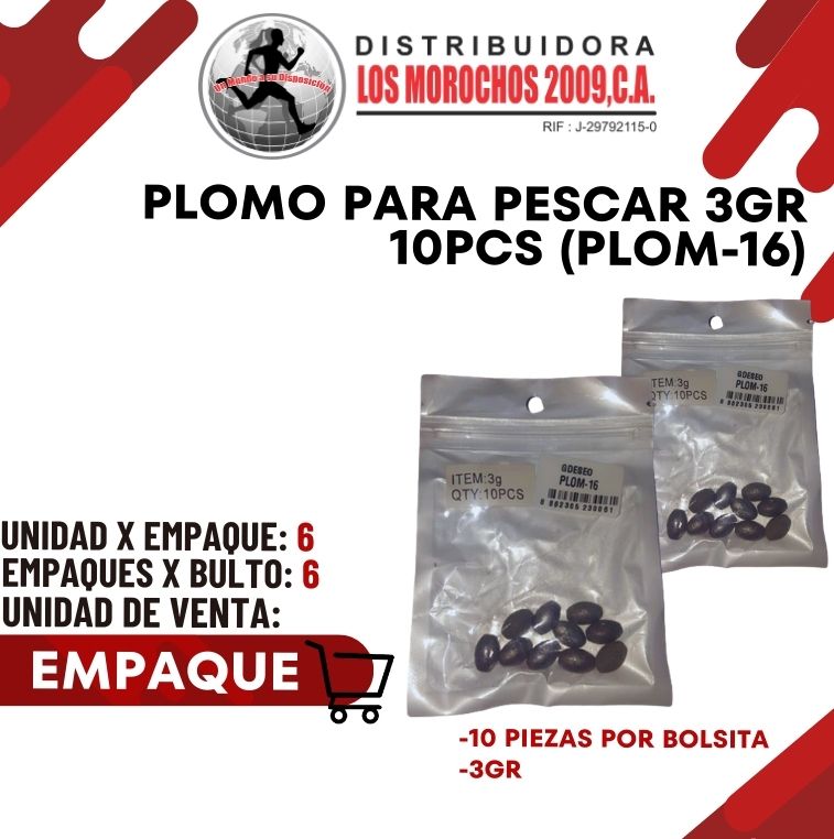 PLOMO P/PESCAR 3G 10PCS 6X1 (PLOM-16)