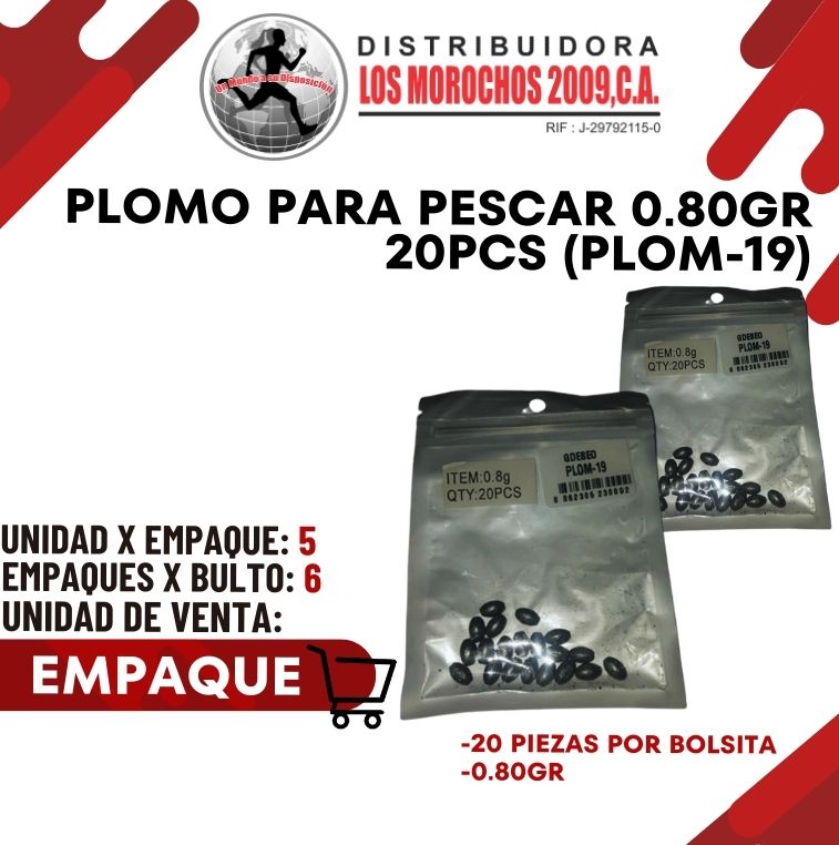PLOMO P/PESCAR 0.80G 20PCS 6X1 (PLOM-19)