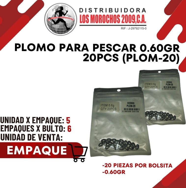 PLOMO P/PESCAR 0.60G 20PCS 6X1 (PLOM-20)